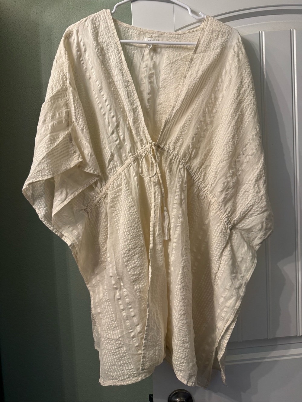 aerie Cream Textured V-Neck Tie-Front Tunic